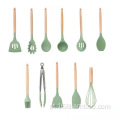 Manuse de bambu Silicone Kitchen Cooking Utensil Conjuntos